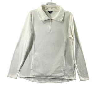 Eddie Bauer‎ Fleece Top Womens Small Ivory Long Sleeve Thumbhole Quarter Zip